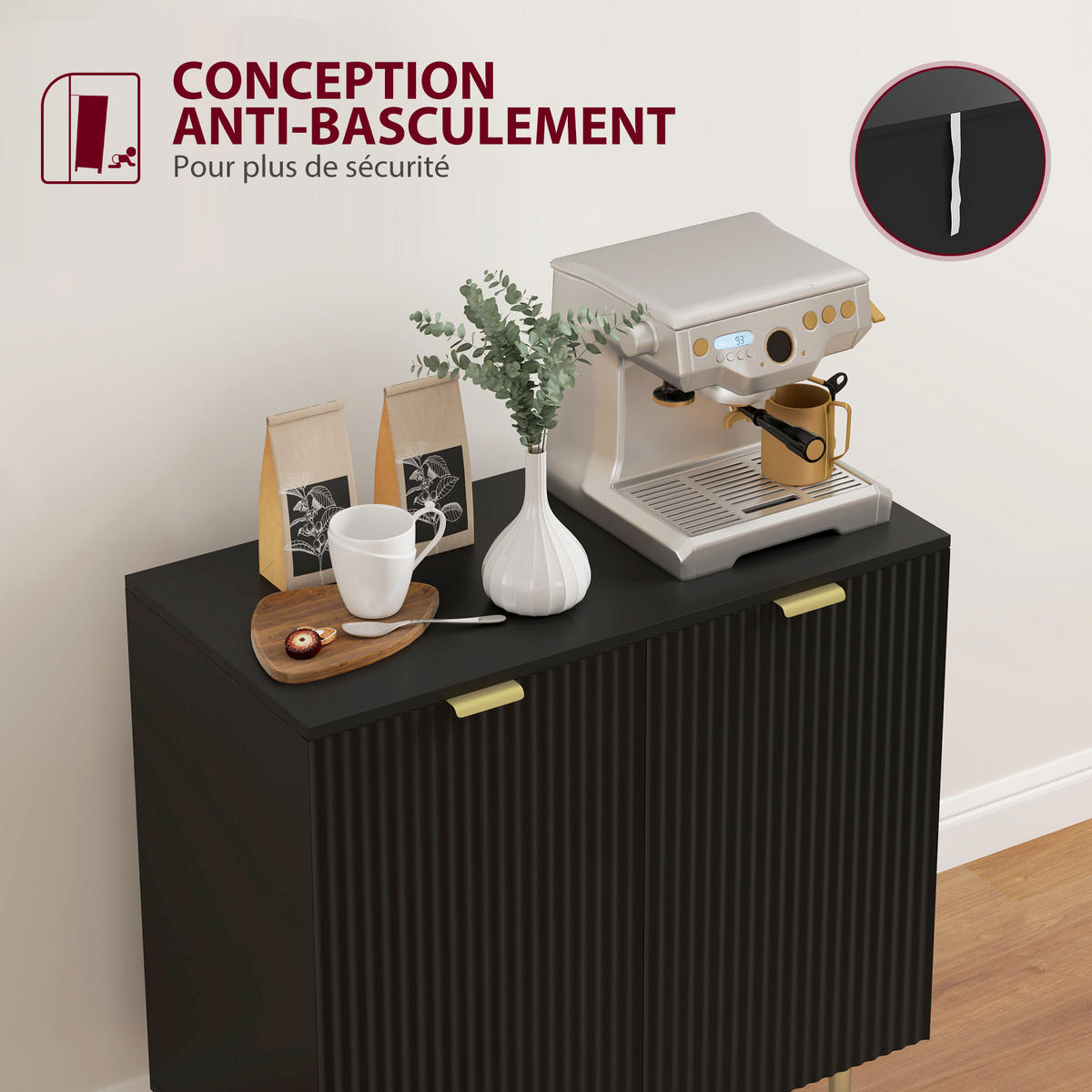 SIDEBOARD DE-11212 verstellbarer Boden Schwarz - Schwarz, Holzwerkstoff (80/80/40cm) - ComfortXL