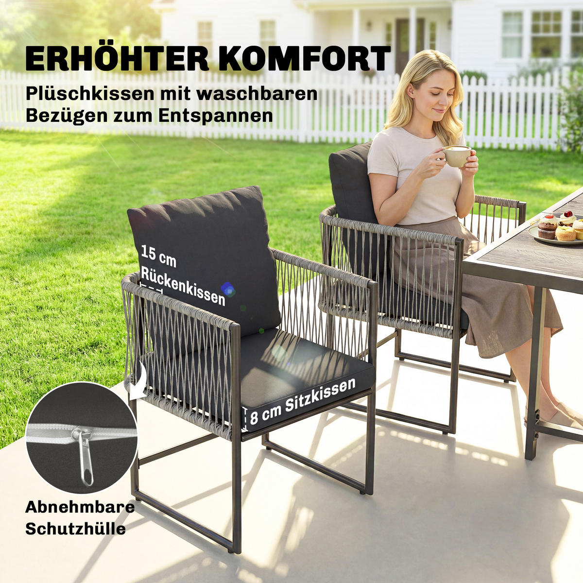 OUTDOOR-ESSGRUPPE 5er Set Stahl Kunststoff Grau - Dunkelgrau/Schwarz, Textil/Metall - Outsunny