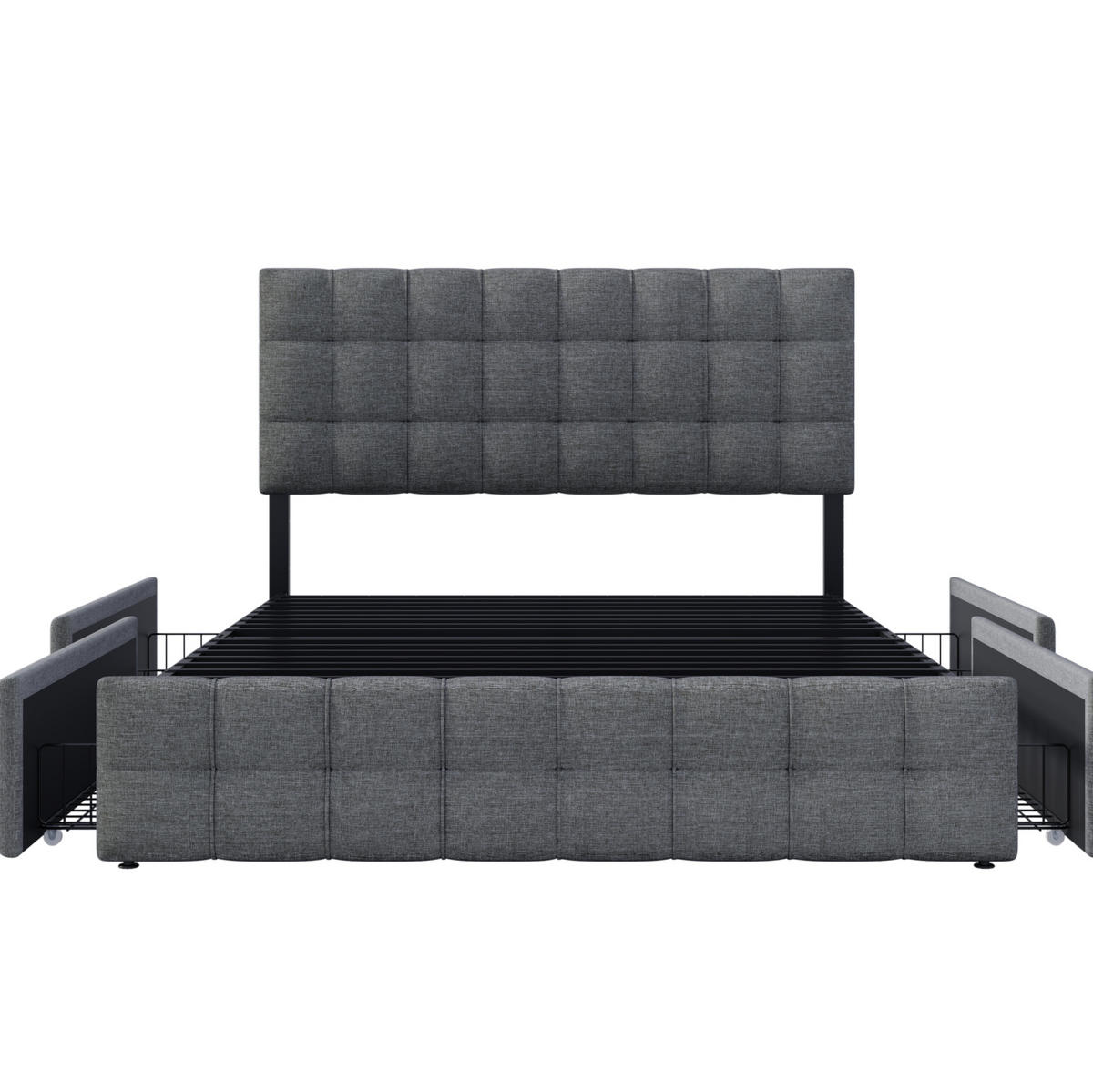 TAPECIRANI krevet 140/200 cm sivi od lana s 4 ladice i podesivim uzglavljem - siva, tekstil (140/200cm) - OKWISH