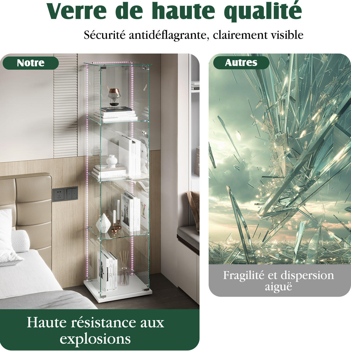 VITRINE 163x40x35 cm, LED, Schloss, für Wohnraum, Weiß - Weiß, Holz (40/163/35cm)