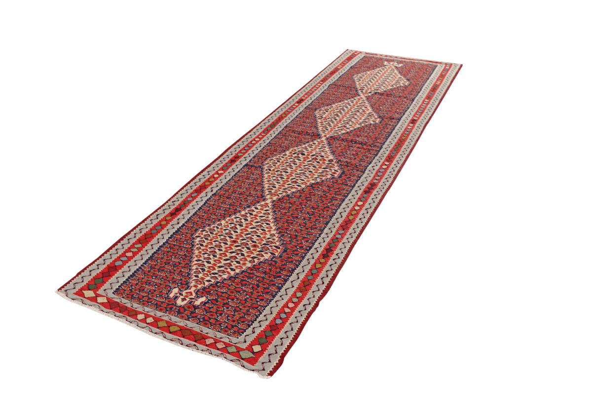 KELIM-LÄUFER handgewebt Senneh Blau 312/89 cm Schurwolle - Blau, Textil (89/312cm) - Looma