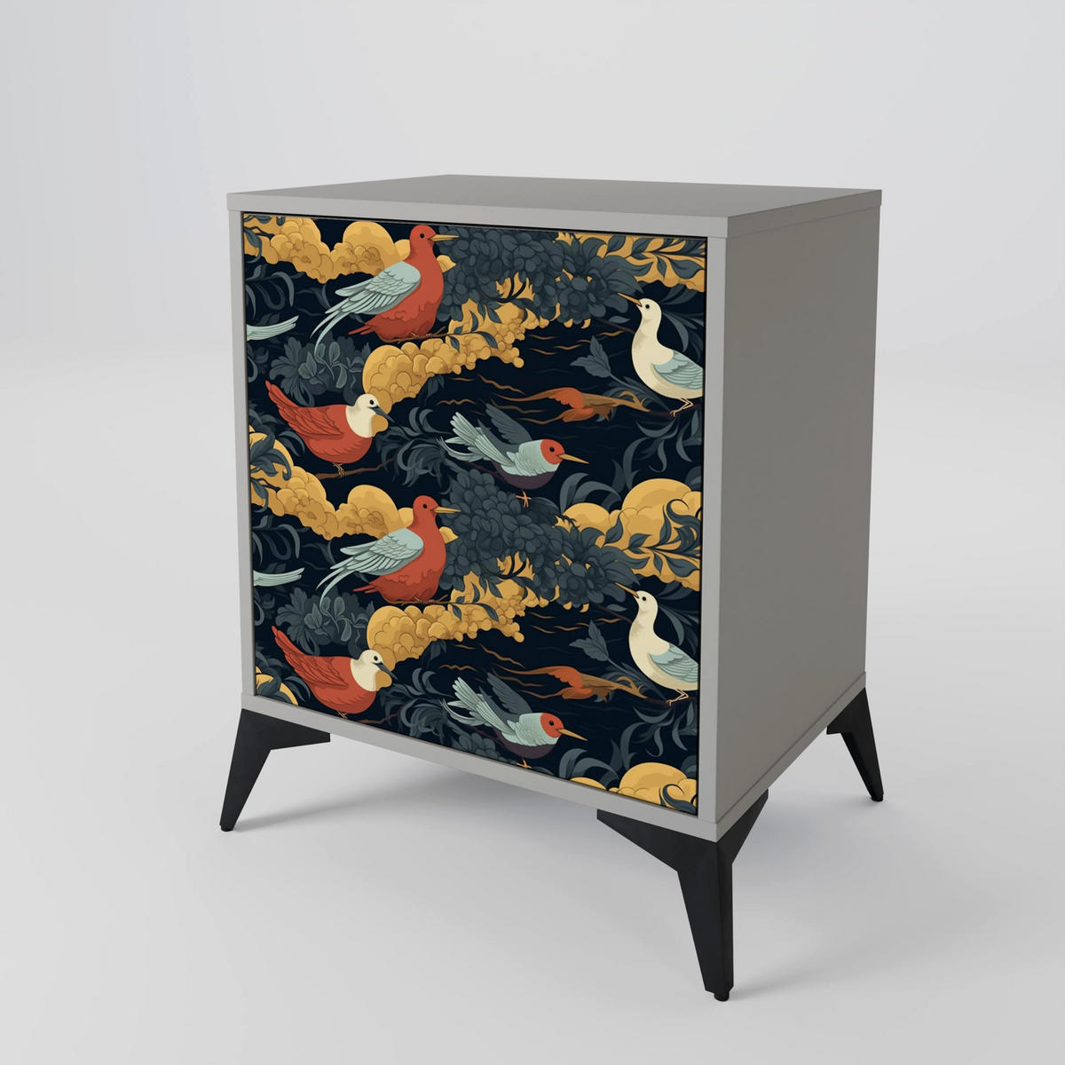SIDEBOARD FOWLY DAZE, Grau, 57,5x42x72,5 cm, Schwarze Metallfüße - Multicolor/Schwarz, Holzwerkstoff/Metall (57.5/72.5/42cm) - SpaceRebels