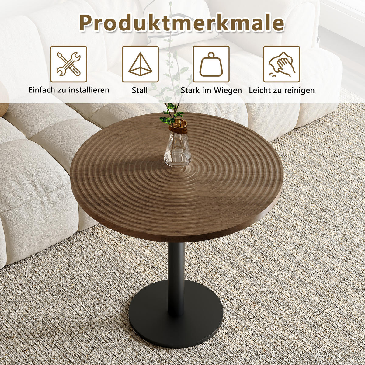 JÍDELNÍ STŮL Kulatý tulipánový stůl Ø 80 cm v dekoru dřeva - přírodní, kov/kompozitní dřevo (80/80/76cm) - Urban Meuble