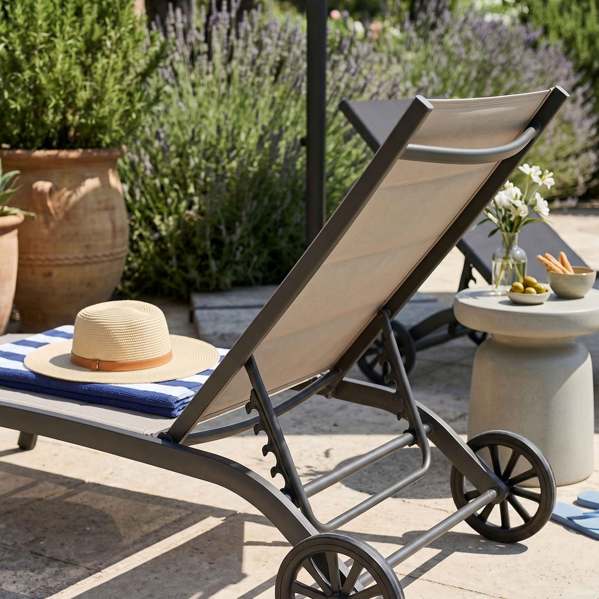 SONNENLIEGE 2-tlg., Taupe - Taupe, Metall (190/83/70cm) - Oviala
