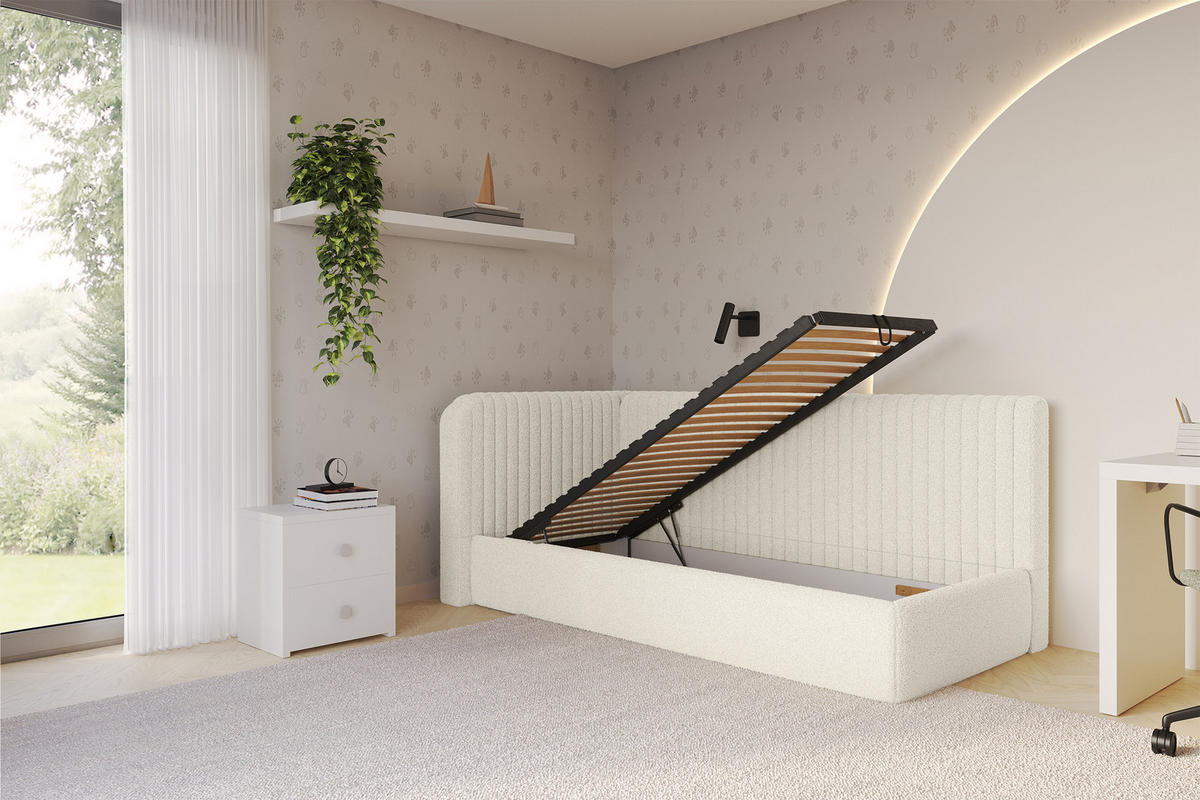 EINZELLBETT Jugendbett mit Bettkasten und Matratze H3/H4, Rechts - AURY 80x200 Beige - Perlmutt, Holzwerkstoff/Textil (80/200cm) - ALTDECOR
