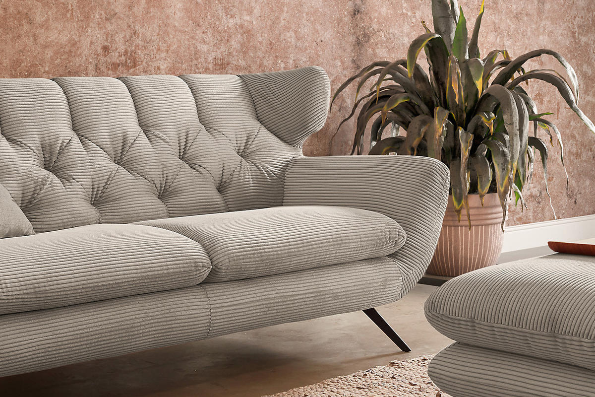 SOFA CHARME Grau Cord - Greige/Schwarz, Textil/Metall (200/94/95cm) - KAWOLA