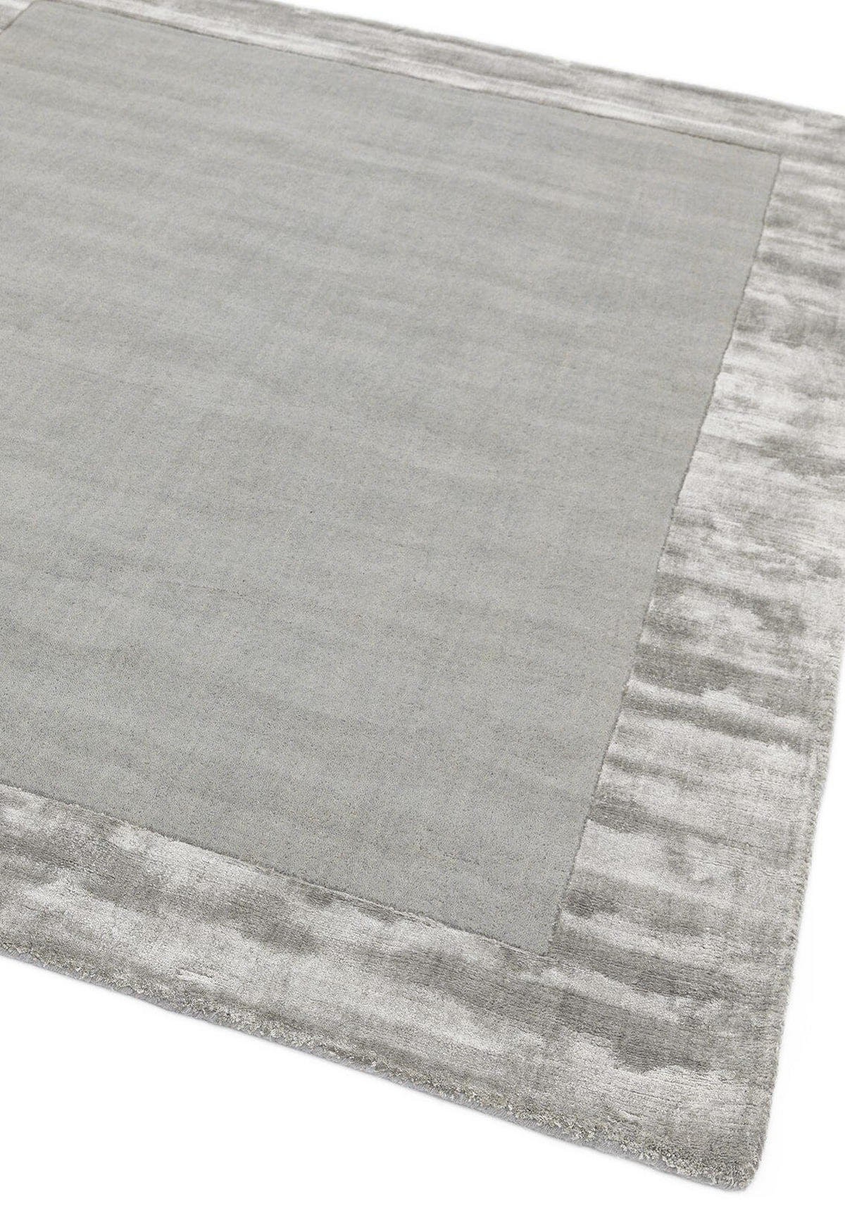 TEPPICH Wolle handgewebt einfarbig mit Viskosebordüre TYNE, Silber 120x170 cm - Silberfarben, Textil (120/170cm) - KADIMA DESIGN