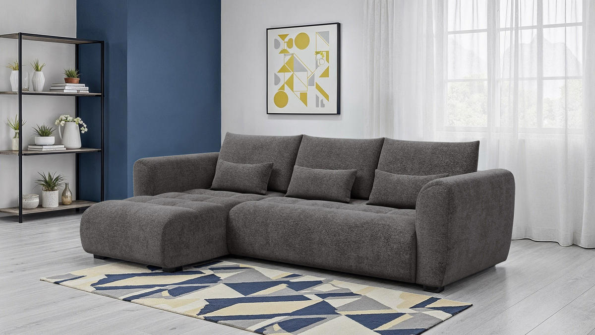 ECKSOFA SORENO 4-Sitzer, dunkelgrau - Dunkelgrau/Schwarz, Holz/Textil (293/171cm) - Courtois Laville