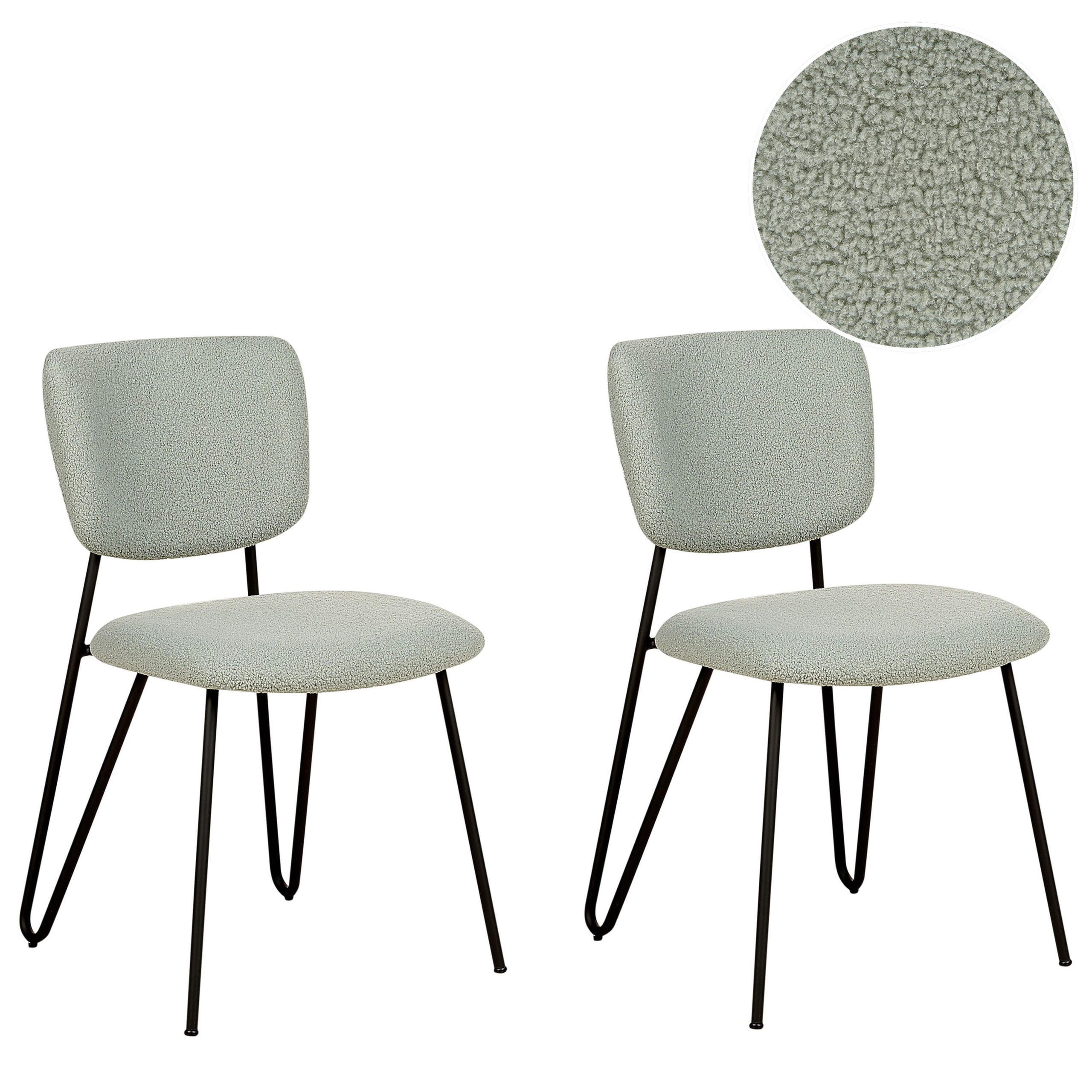 ESSZIMMERSTUHL 2er-Set Bouclé hellgrün Nelko - Schwarz/Grün, Textil (50/81/51cm) - Beliani