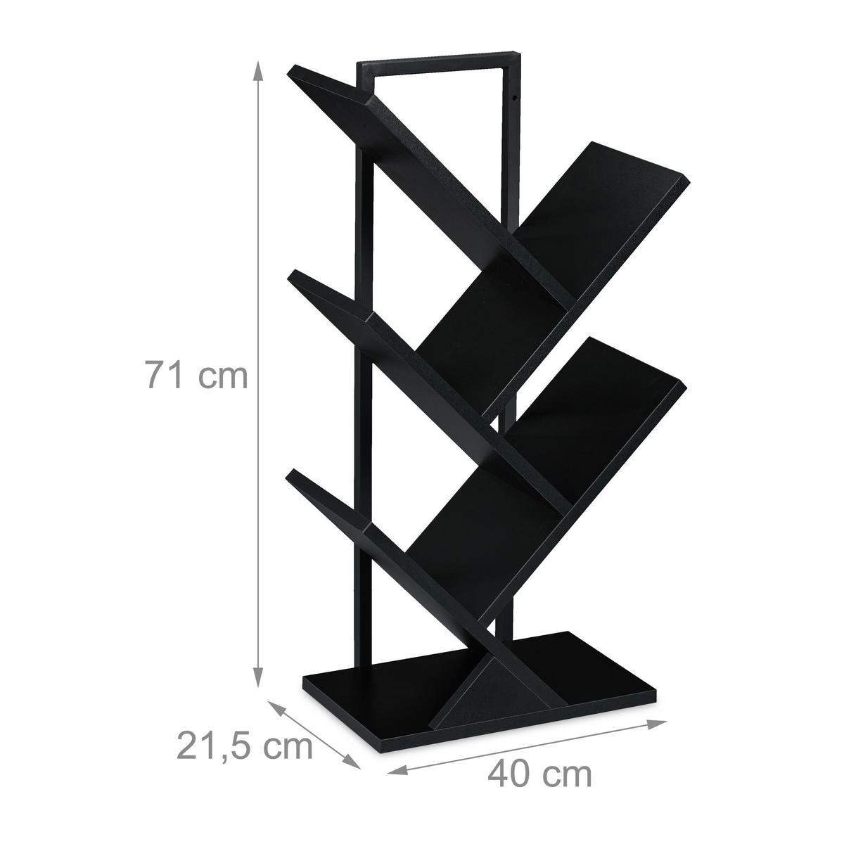 BÜCHERREGAL - Schwarz, Holzwerkstoff/Metall (40/71/21.5cm) - Relaxdays