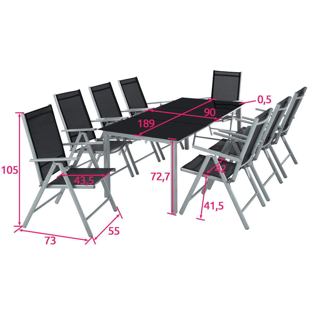 SITZGRUPPE Pompeii,Tisch mit Sicherheitsglasplatten und Ausgleichsschrauben,silber - Silberfarben, Naturmaterialien/Kunststoff - tectake