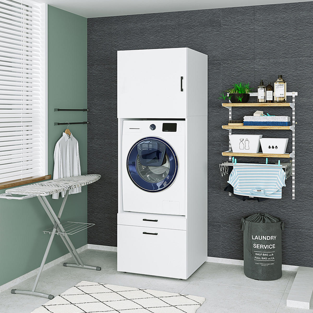 WASCHMASCHINENSCHRANK Serie 2 67cm Breit, 205cm Hoch - Weiß, Holzwerkstoff (67/205/67cm)