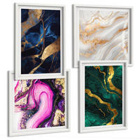 BILDER SET 4er Set - 50x50 cm & 40x60 cm Weißer Rahmen - Abstrakter Marmor mit Farben - Weiß, Kunststoff (50/50cm) - TULUP