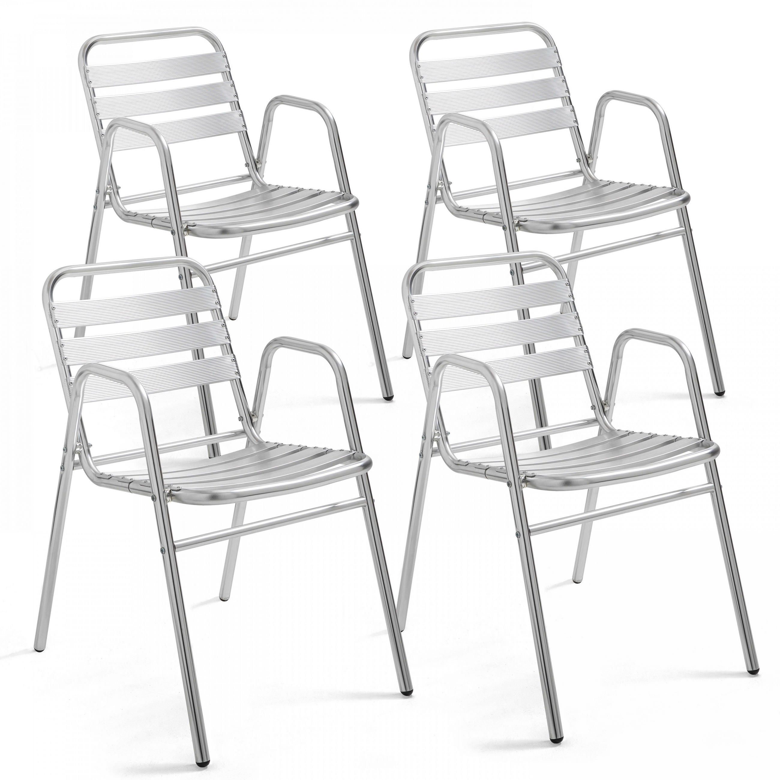 GARTENSTUHL 4-tlg., Grau - Silberfarben, Metall (48/75/61cm) - Oviala