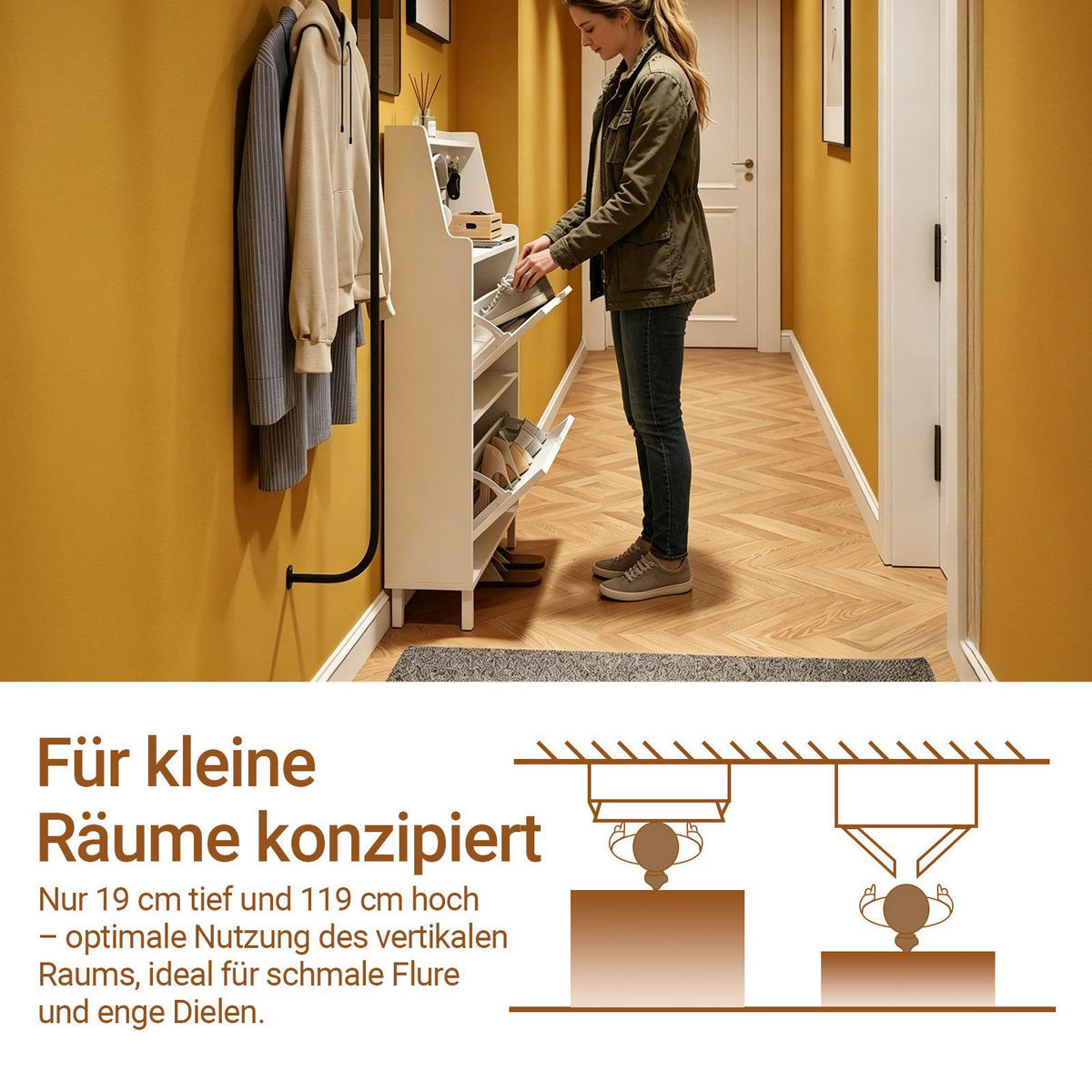 SKÅP för skor Vit 119x60x19cm - Vit, Träbaserade material (19/119/60cm) - SoBuy