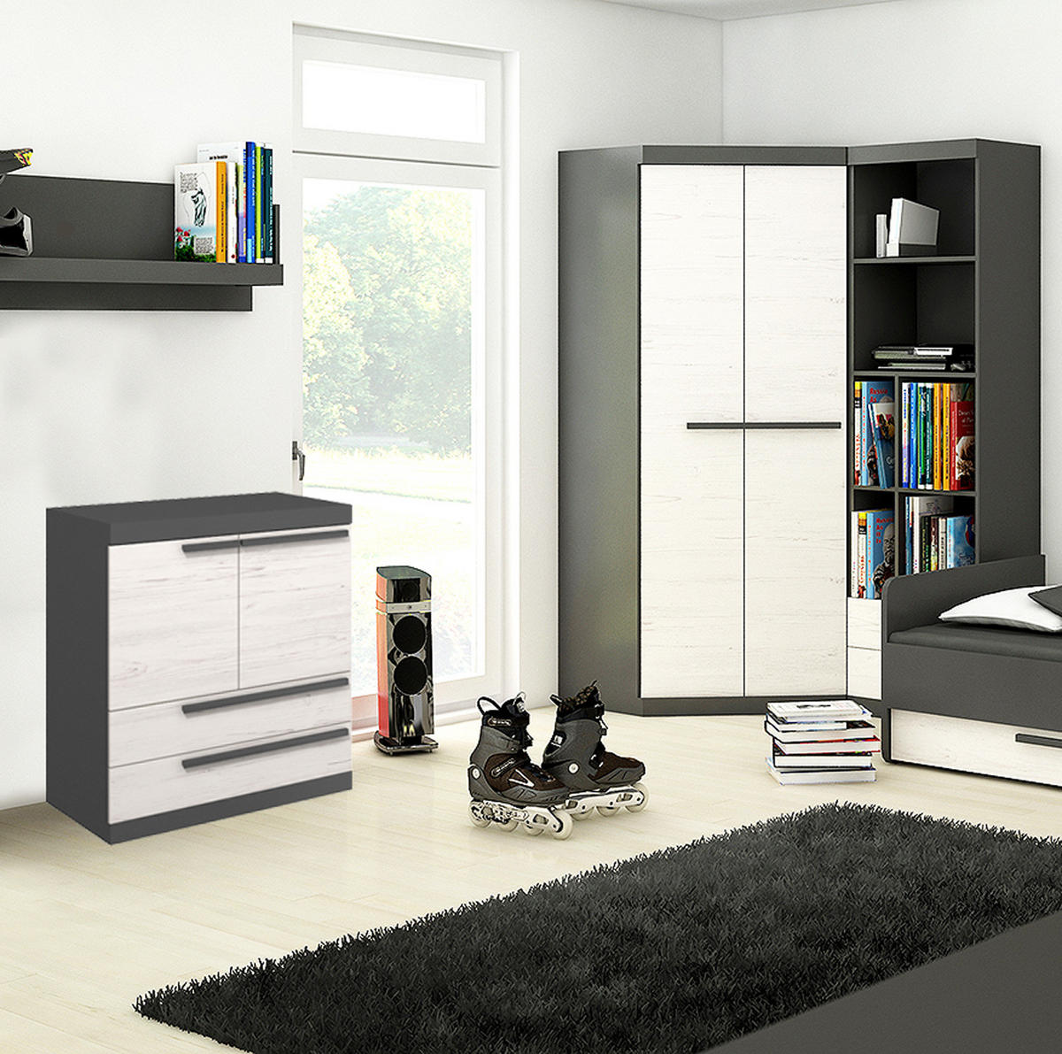 KOMMODE Trend graphit grau / Kiefer andersen 80 / 41 /101cm - Graphitfarben/Braun, Holz/Holzwerkstoff (80/101/41cm) - Feldmann-Wohnen