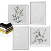 WANDBILDER 4er-Set - 50x50 cm & 40x60 cm Weißer Rahmen - Marmorstruktur, pastellfarbene Zweige - Weiß, Kunststoff (50/50cm) - ArtPrintCave