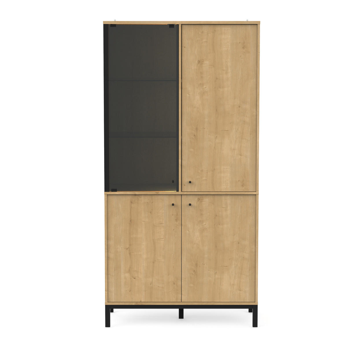 Vitrine 1 Glastür und 3 Türen Eiche- und Mattschwarz-Dekor L93,4 cm – CRAFT - Apfelbaumfarben, Holzwerkstoff (39.6/186.1/93.4cm) - Calicosy