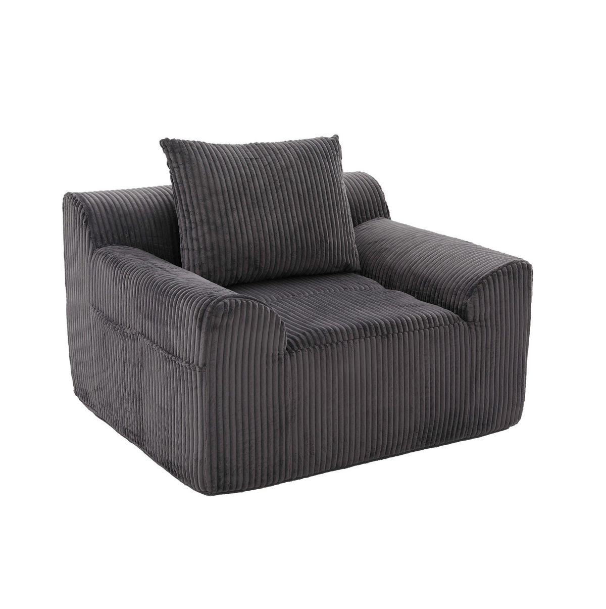 SESSEL aus Kord 147x110x67 cm Dunkelgrau mit Fußhocker, Seitentaschen und montagefreiem Komfort - Dunkelgrau, Textil (110/67/147cm) - Modfu
