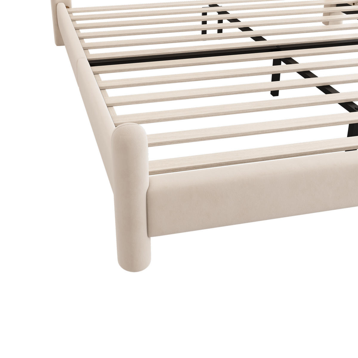 POLSTERBETT 180/200 cm beige aus Samt mit Lattenrost und Wellenkopfteil - Beige, Textil (180/200cm) - OKWISH