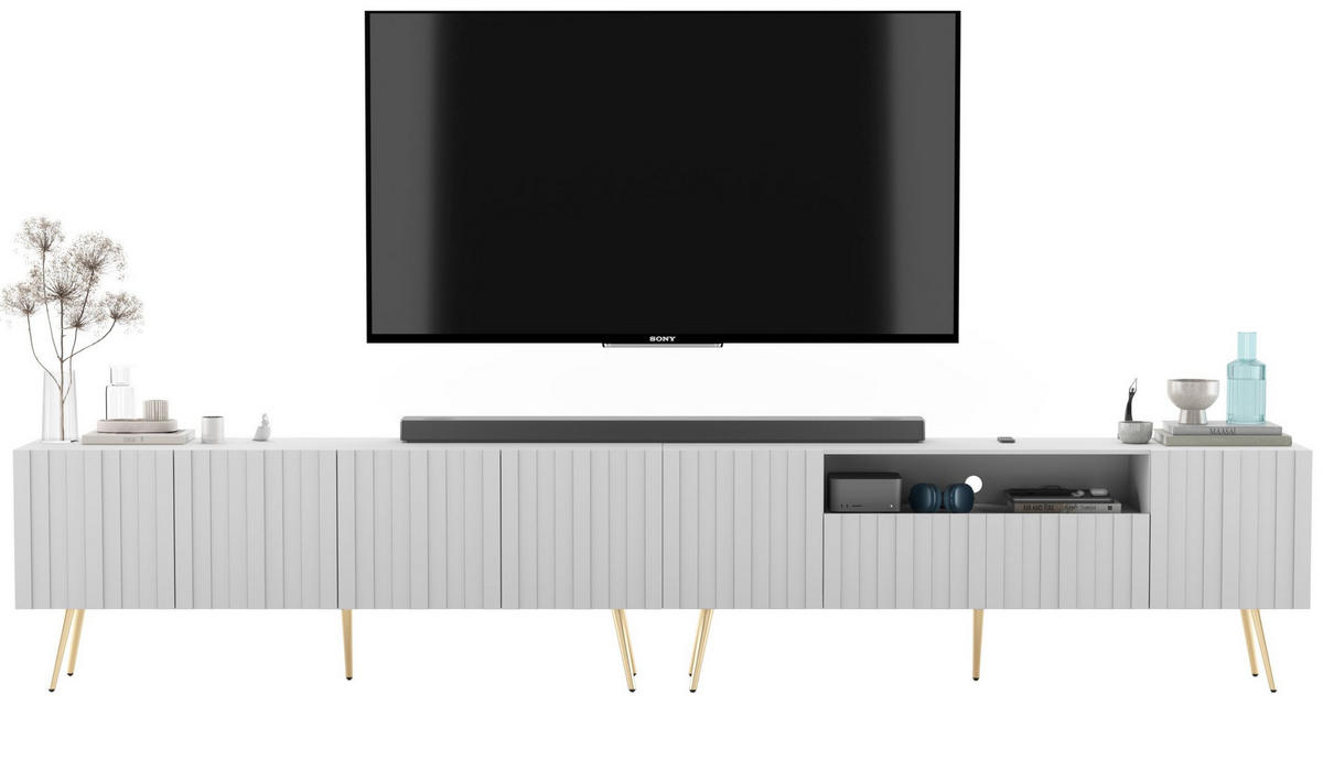 TV-LOWBOARD 2er-Set Elpis2 Weiß matt mit goldenen Metallbeinen150 cm - Goldfarben/Weiß, Holzwerkstoff (300/60.5/36.5cm) - Meble Lindner