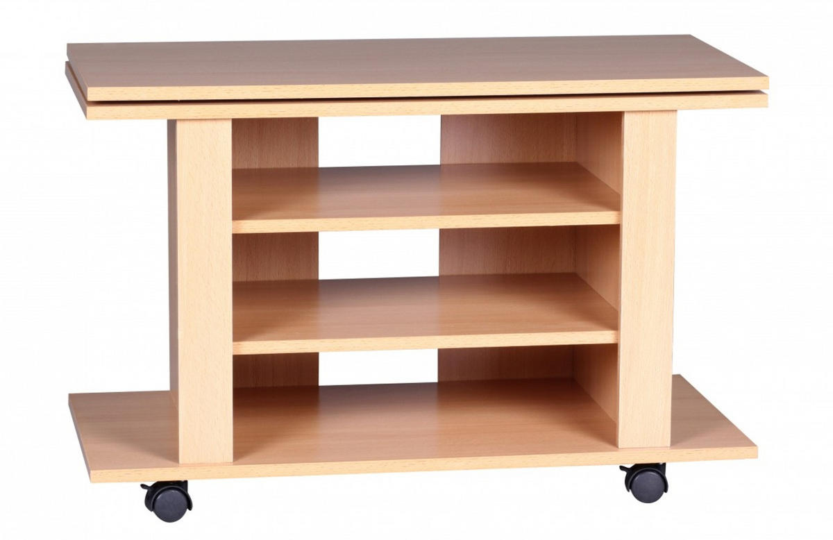 TV Board – Buchenholz drehbar rollbar 3 Ebenen - Schwarz/Braun, Holz/Kunststoff (38/75/51cm) - KADIMA DESIGN
