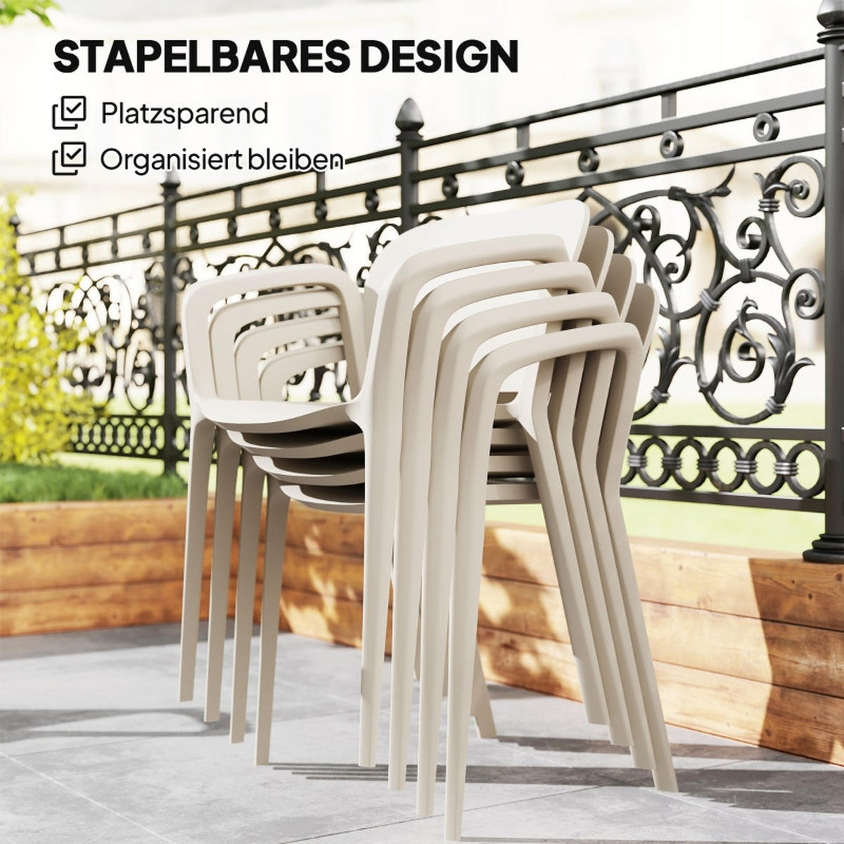 GARTENSTUHL 4er Set Kunststoff Armlehne 120 kg - Weiß, Kunststoff (60/75/56cm) - LEBENLANG