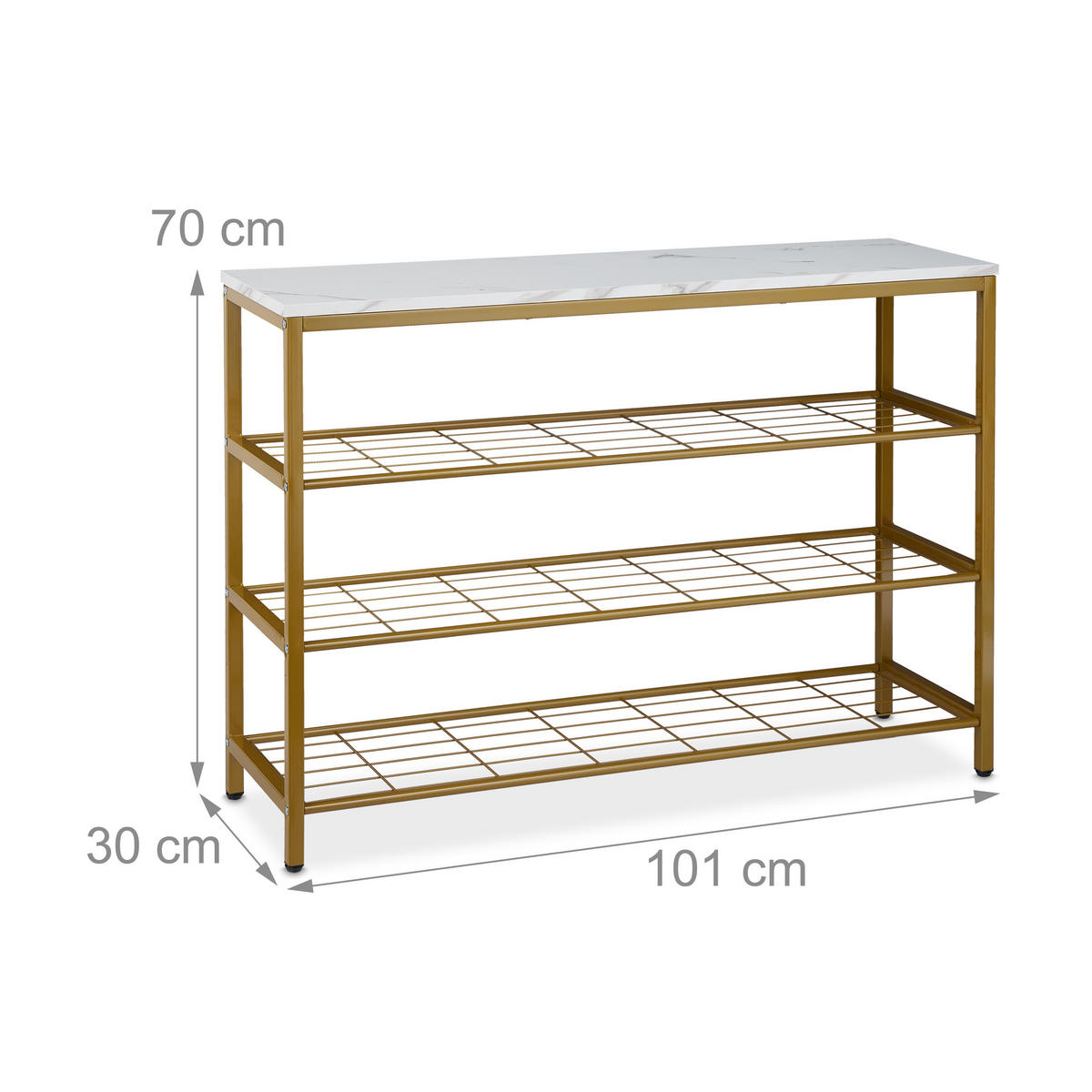 CONSOLA alb auriu efect marmură 4 rafturi - multicolor, compozit lemnos/metal (30/101/70cm) - Relaxdays
