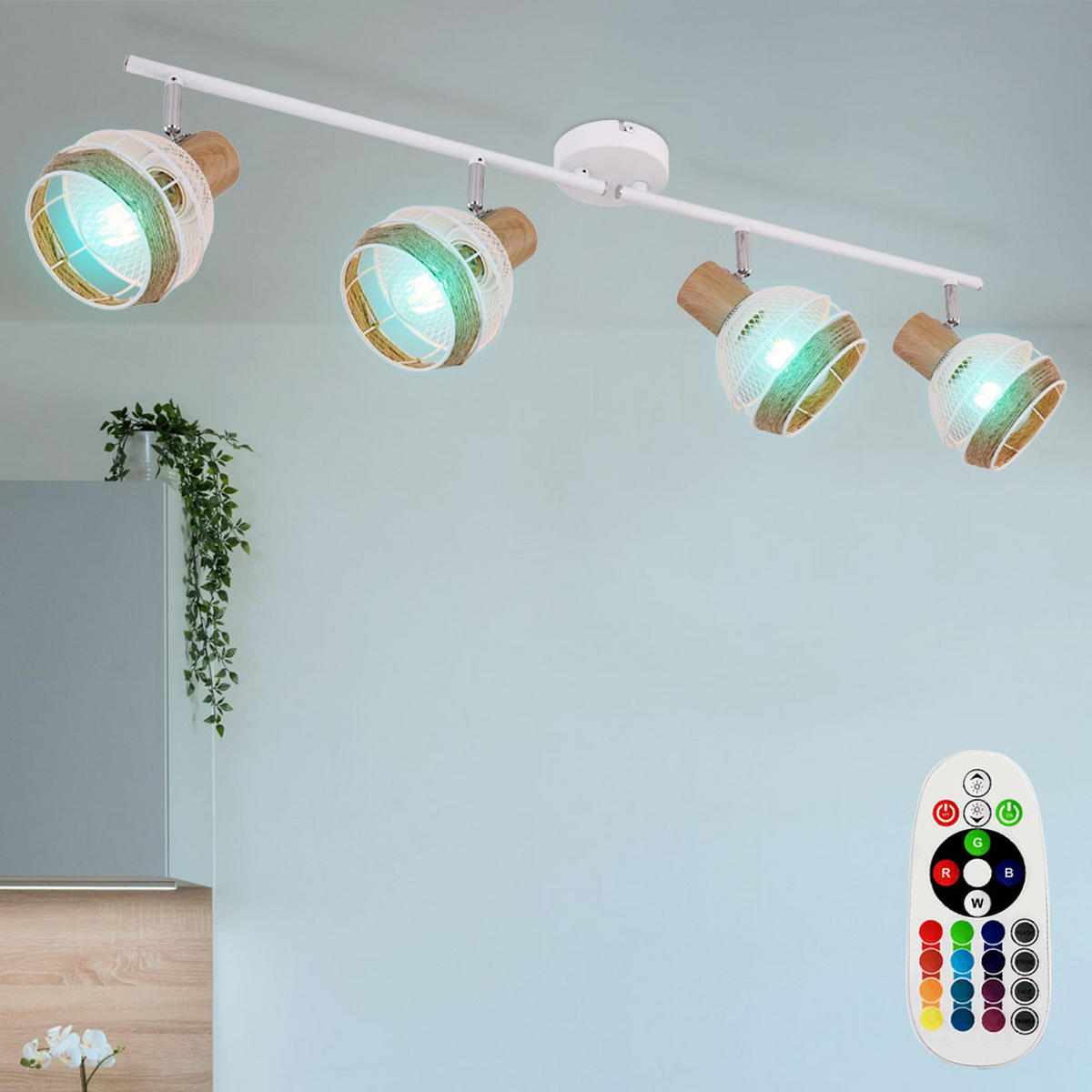 LED DECKENLEUCHTE Hanfseil Weiß Holzoptik - Weiß, Naturmaterialien (80/17.5/18.4cm)