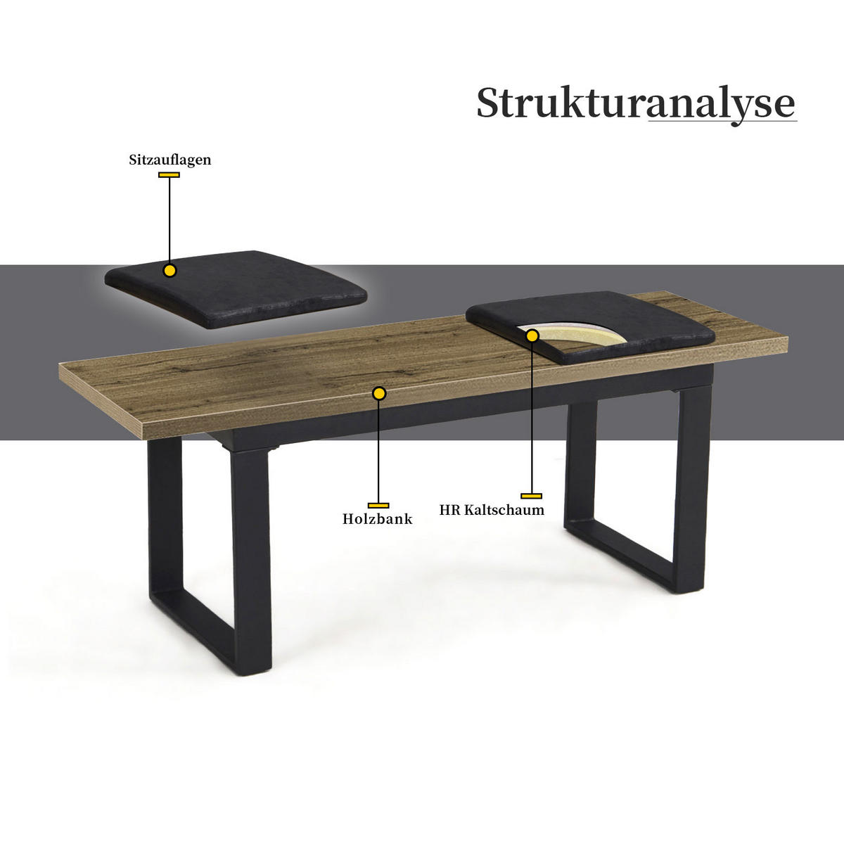 SITZBANK LEA Eiche, 120/40/45 cm - Eichefarben/Anthrazit, Holzwerkstoff/Metall (120/45/40cm) - B&D Home