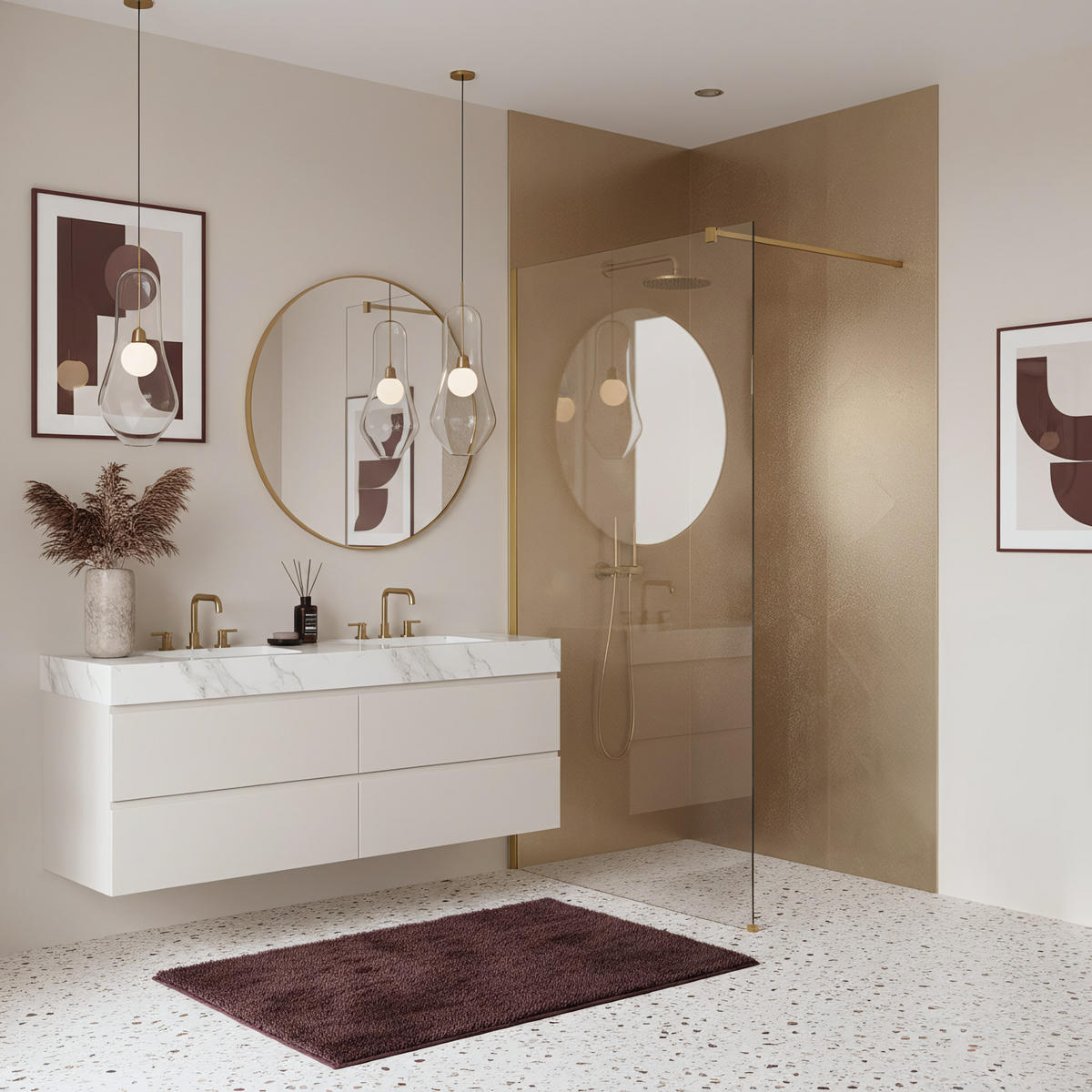 DUSCHWAND Rea Flexi Transparent / Brush Gold 140 - Goldfarben, Glas (120/140/195cm) - REA