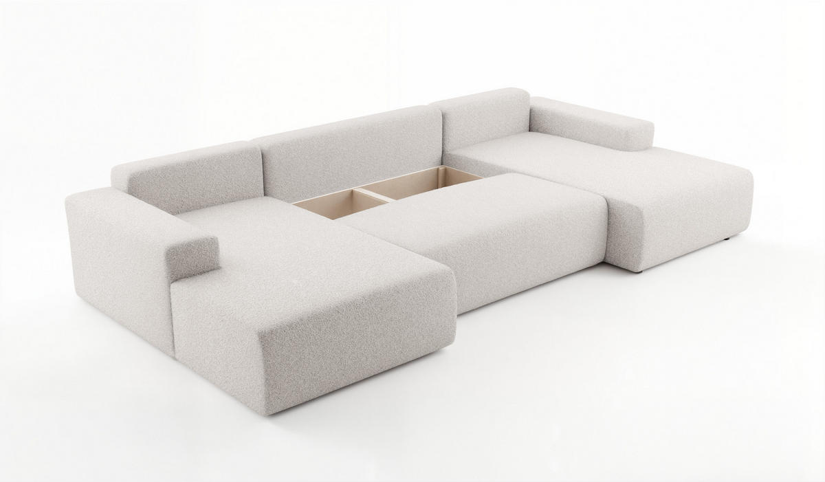 WOHNLANDSCHAFT PULA-U BOUCLE mit Schlaffunktion & Stauraum Grau - Grau, Textil (364/84/187cm) - Luxkor24