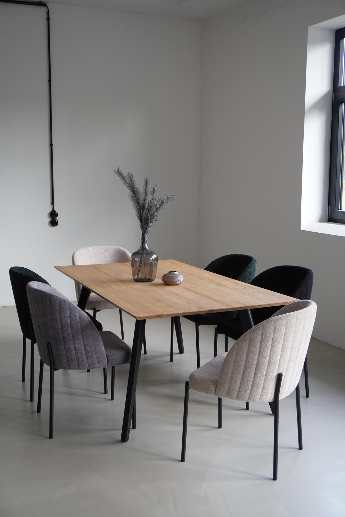 STUHL Kris bouclé grau - Schwarz/Grau, Textil/Metall (53/84/53cm) - INKA furniture