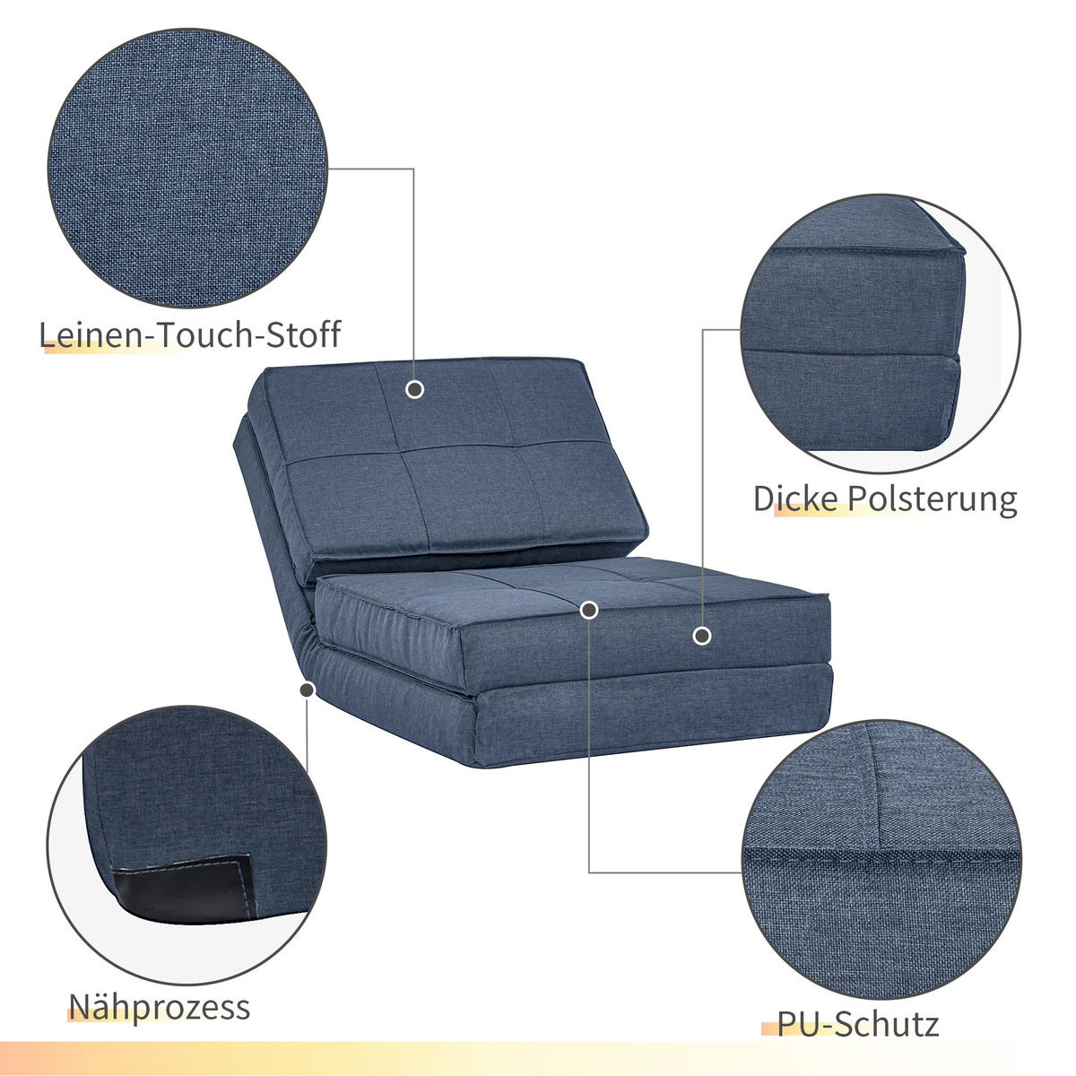BODENSTUHL, Polyester, Schaumstoff, Blau - Blau, Kunststoff (73/58/61cm) - HOMCOM