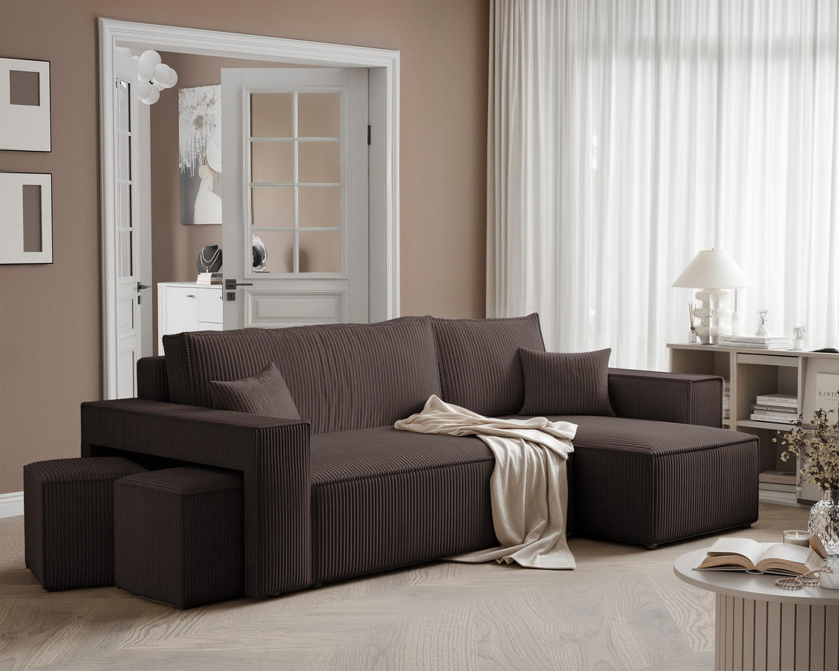 ECKSOFA PARIS mit Schlaffunktion und Bettkasten Braun - Braun, Holzwerkstoff/Kunststoff (262/145cm) - Idohome