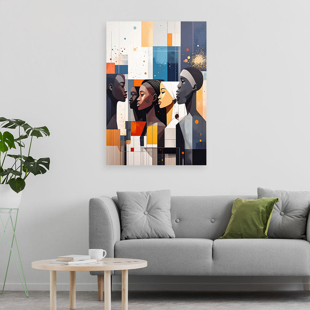 LEINWANDBILD Figuren Gesichter Abstrakt 60x90cm - Multicolor, Textil (60/90cm) - Feeby