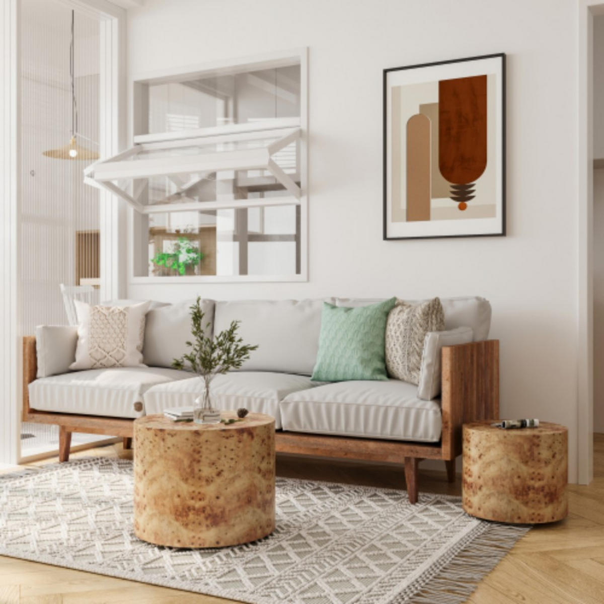 COUCHTISCHE 2er Set Runder Couchtisch im Nesting-Design aus Naturholz – Platzsparender Beistelltisch für Wohnzimmer, Balkon & Büro - Eukalyptusholzfarben, Holzwerkstoff (48/48/38cm)