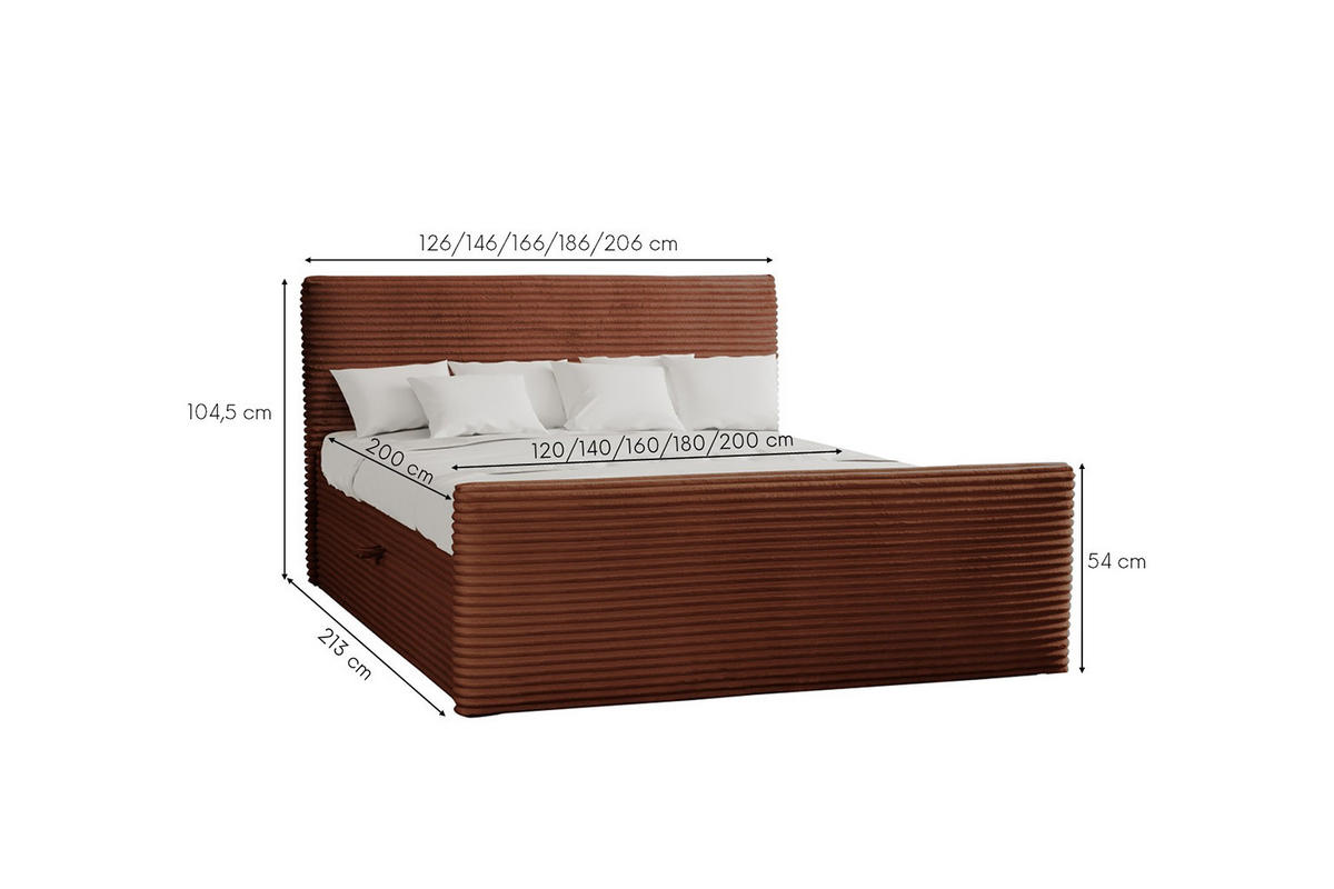 BOXBETT Mit Bettkasten Und Topper TRENTO Stoff Plüsch Cord 200x200 cm Kupfer H3-Bonell - Kupferfarben, Holz/Textil (200/200cm) - Kaiser Möbel