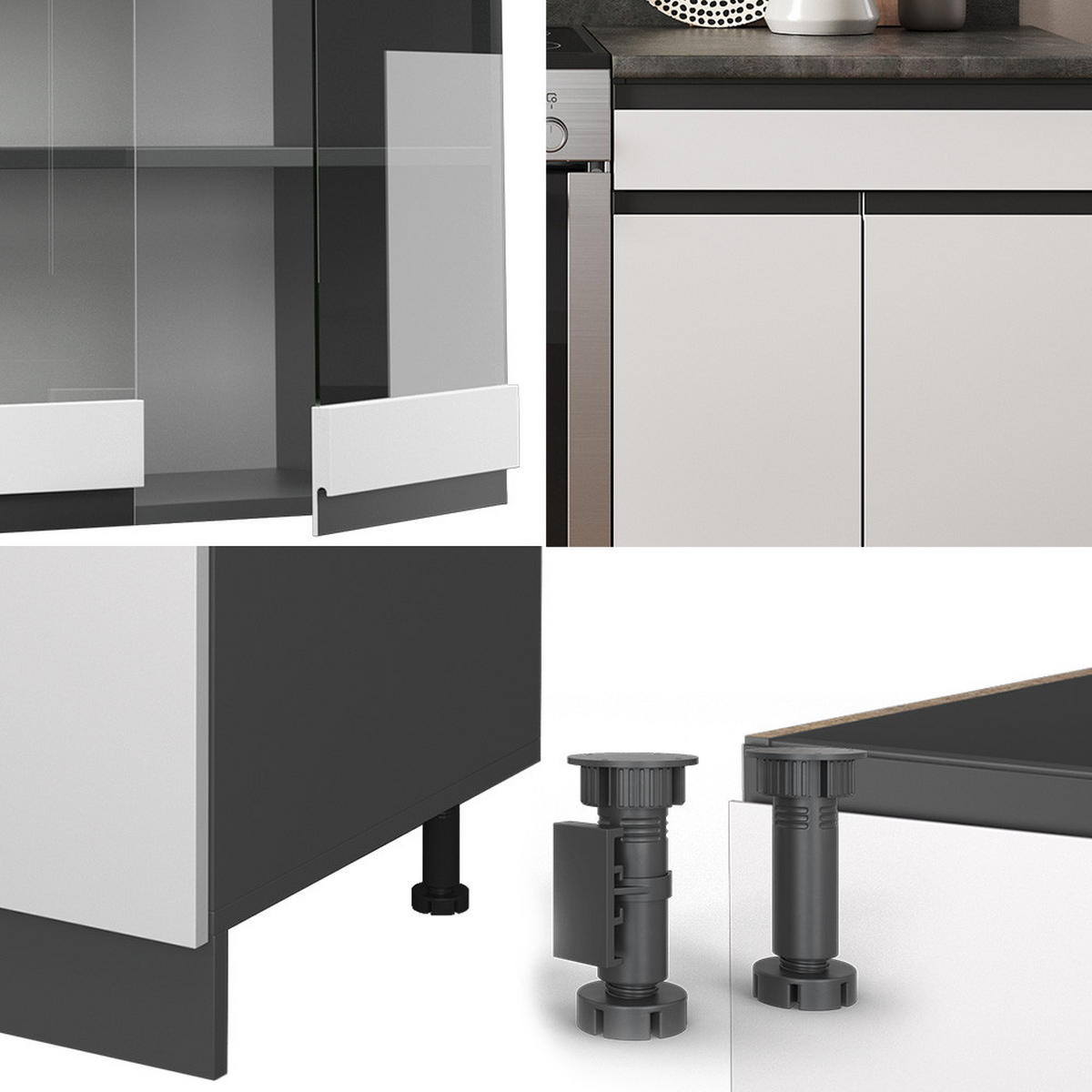 KÜCHENZEILE R-Line Weiß/Anthrazit 200 cm, AP Eiche - Anthrazit/Weiß, Holzwerkstoff (200/81.6/60cm) - Vicco