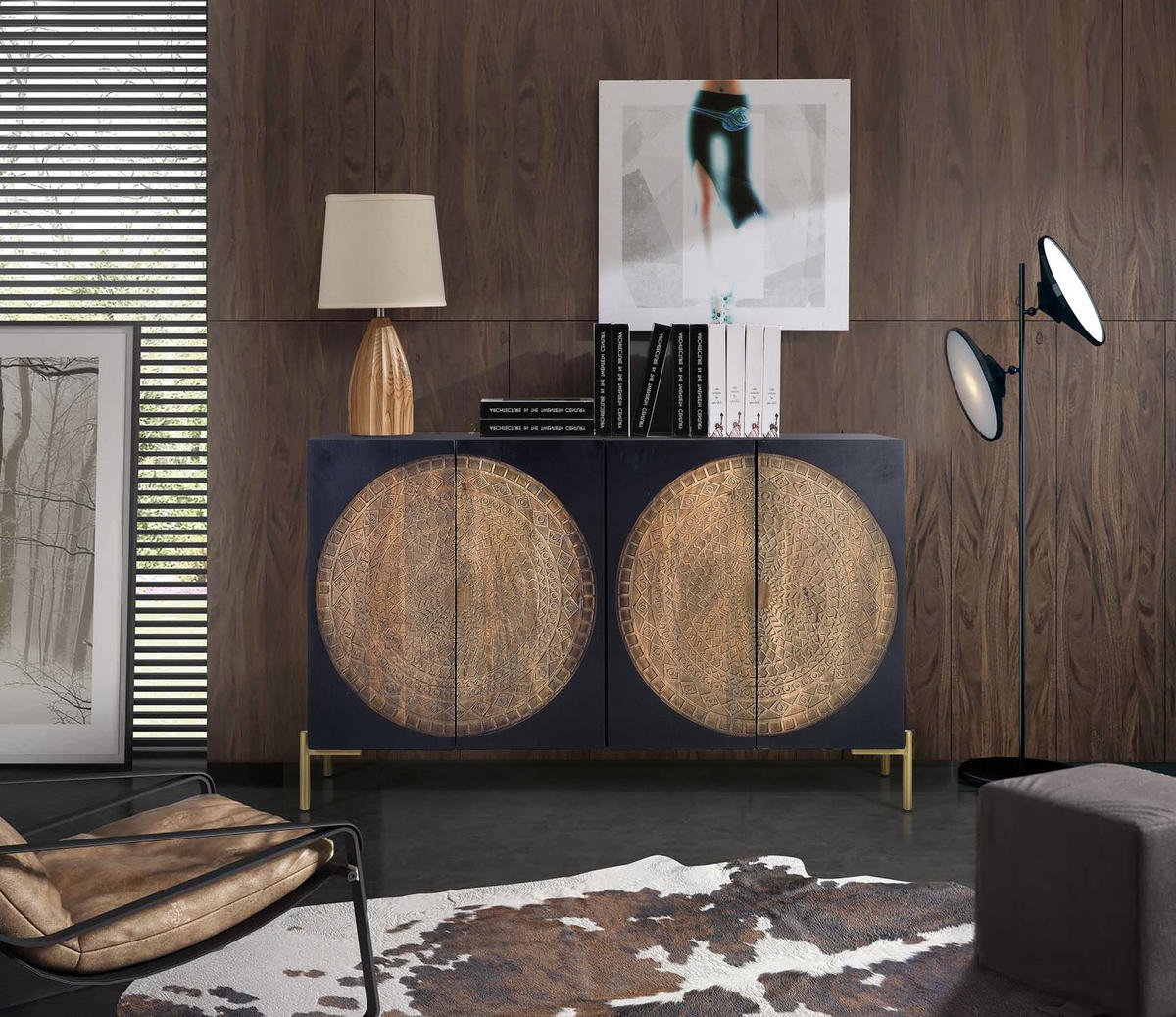 SIDEBOARD aus Mangoholz und Metall - Dunkelbraun, Holz (40/90/145cm) - Giner y Colomer