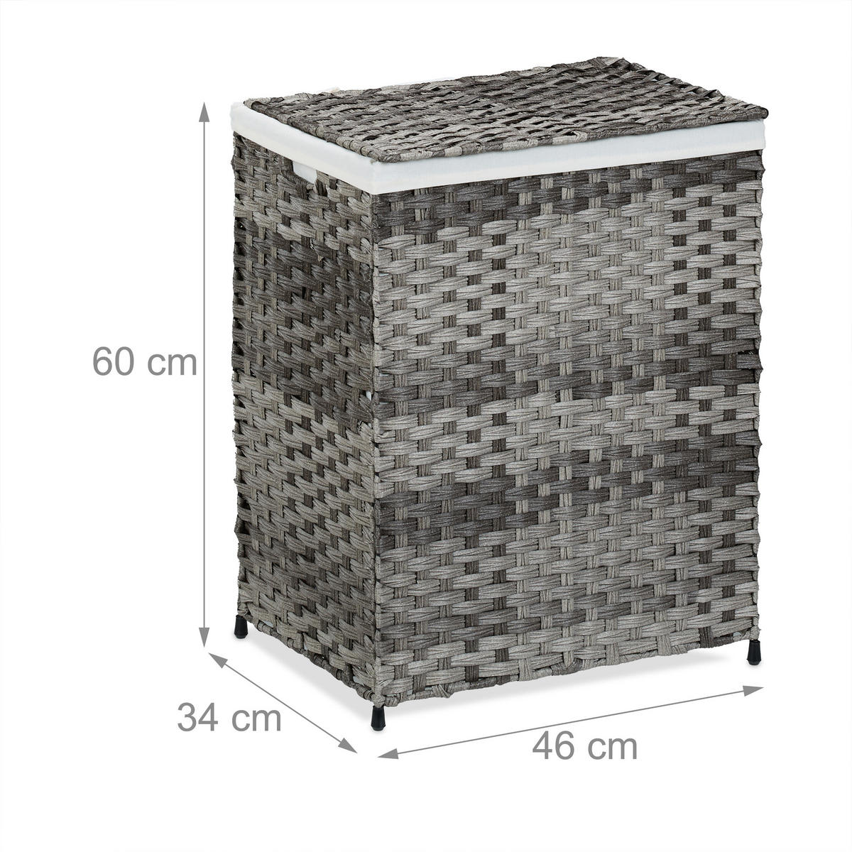 WÄSCHEKORB - Grau, Kunststoff/Textil (46/60/34cm) - Relaxdays