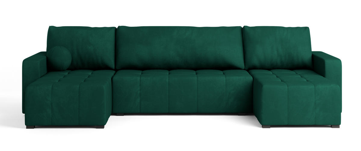 WOHNLANDSCHAFT TOLARI Grün Plüsch-Stoff mit Schlaffunktion - Grün, Holz (295/85/140cm) - MASSENO