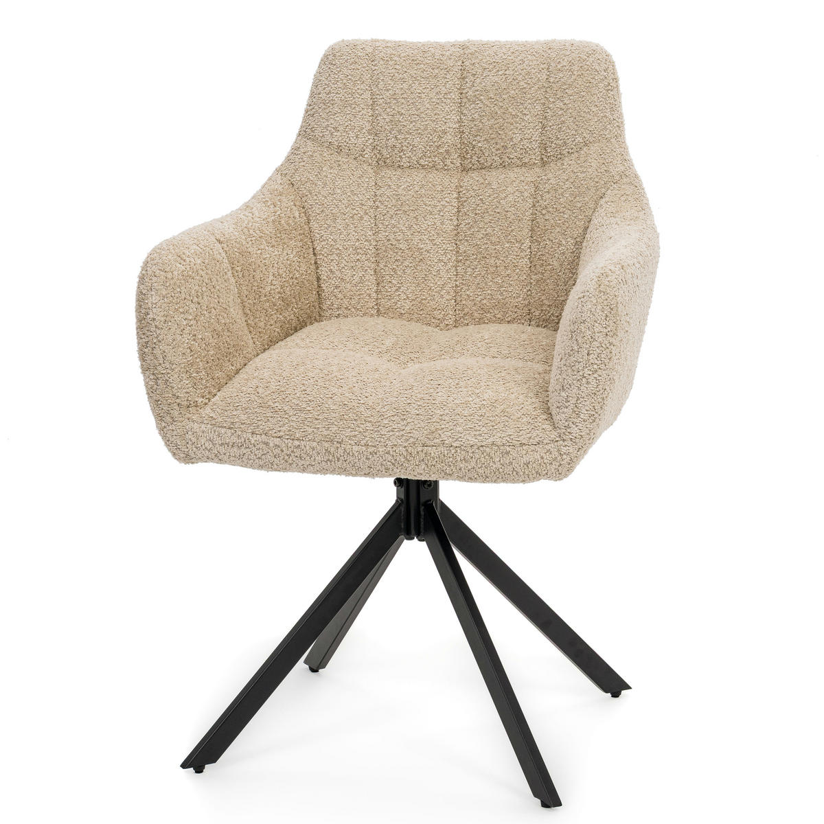STUHL FANO X drehbar gepolsterter mit Steppung - hellbeige - Boucle - Beige/Schwarz, Textil/Metall (58/83/59cm) - NEW HOME
