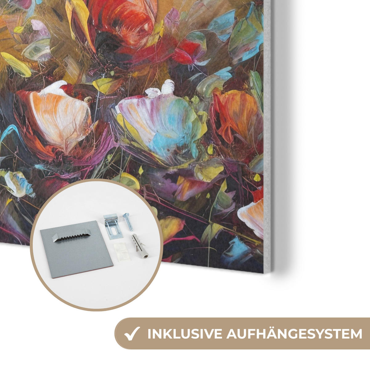 AKUSTIKPANEEL Blumen - Kunst - Natur - Ölgemälde 90x90 cm - Multicolor, Textil (90/0.9/90cm) - MuchoWow