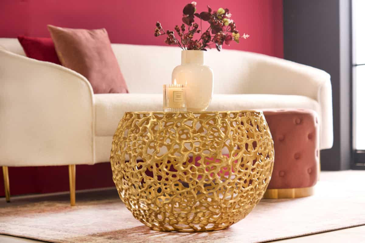 COUCHTISCH ABSTRACT LEAF rund Gold 53cm - Goldfarben/Schwarz, Metall (53/53/38cm) - riess-ambiente