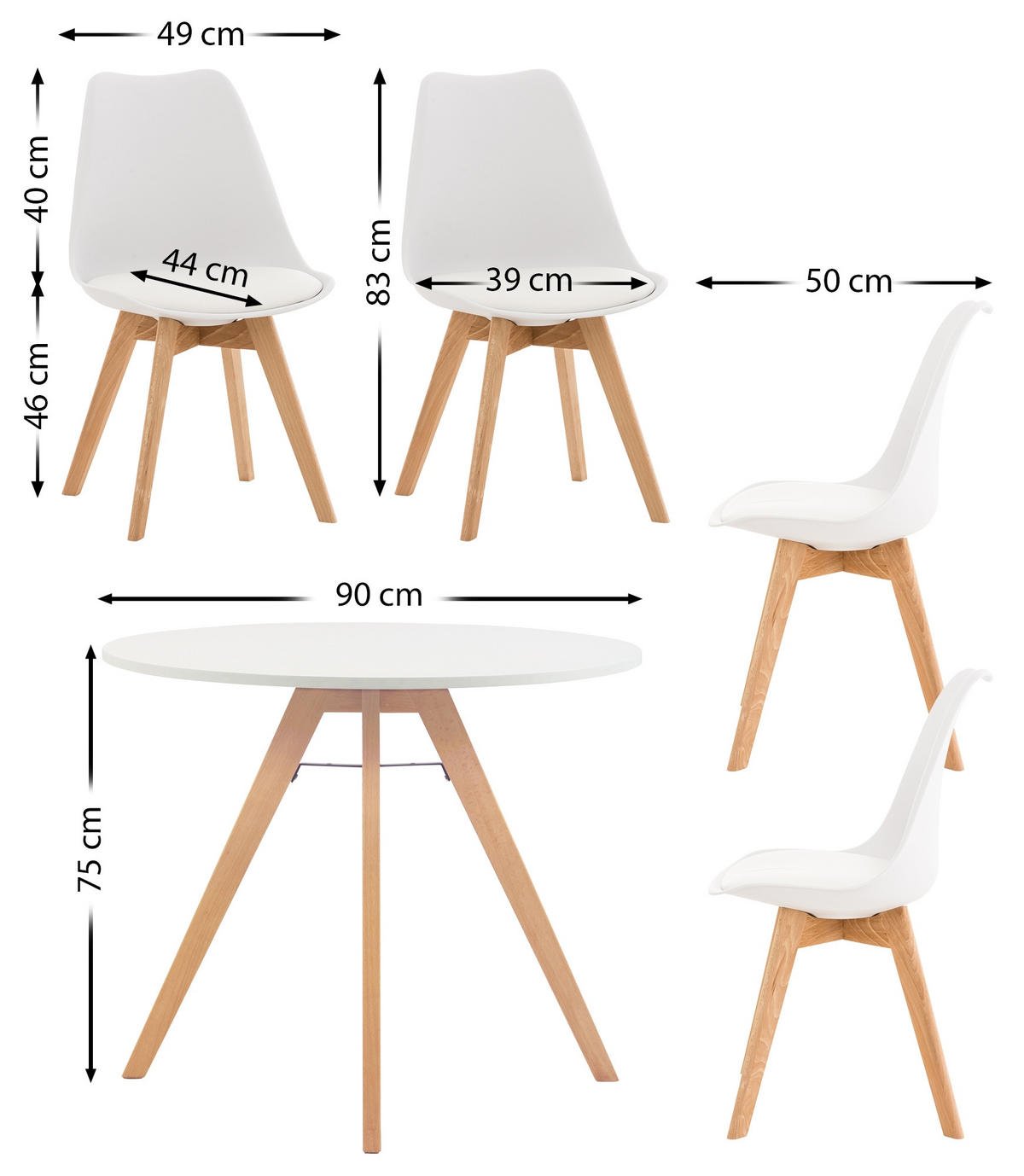 TISCHGRUPPE Holz Weiß (5-teilig) - Weiß, Holz (140/83/140cm) - CLP