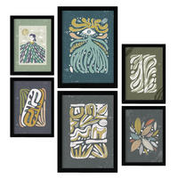 POSTER Set Mit 6 Drucken Mit Kalten Tönen In Der Sammlung Ethnischer Style Drucke Dekorative Für Zuhause Wandkunstdruck A3 & A4 Schwarzer Rahmen - Schwarz, Papier (29/3cm) - Nacnic