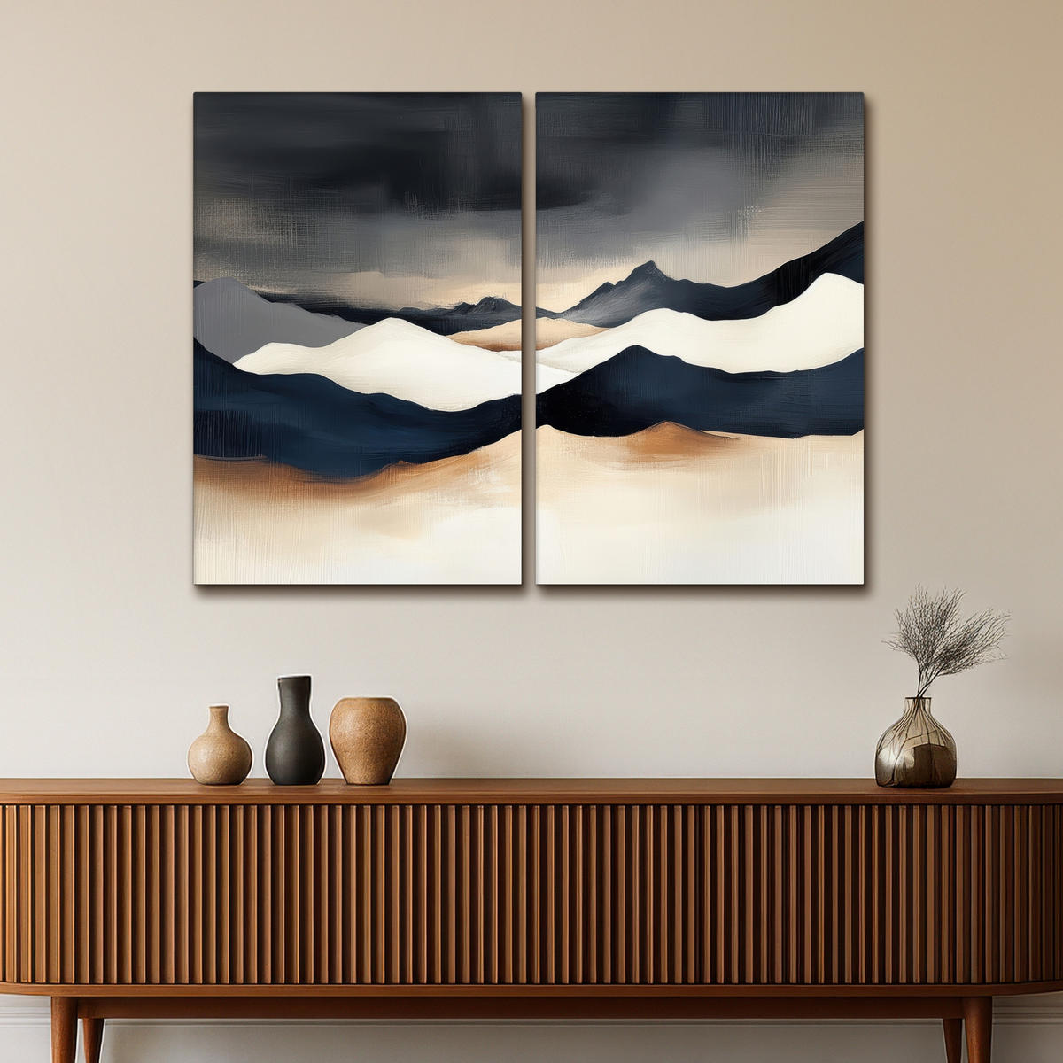 LEINWANDBILD 2er Set Landschaft - Abstrakt - Modern 120x90 cm - Dunkelblau, Textil (120/90cm) - MuchoWow