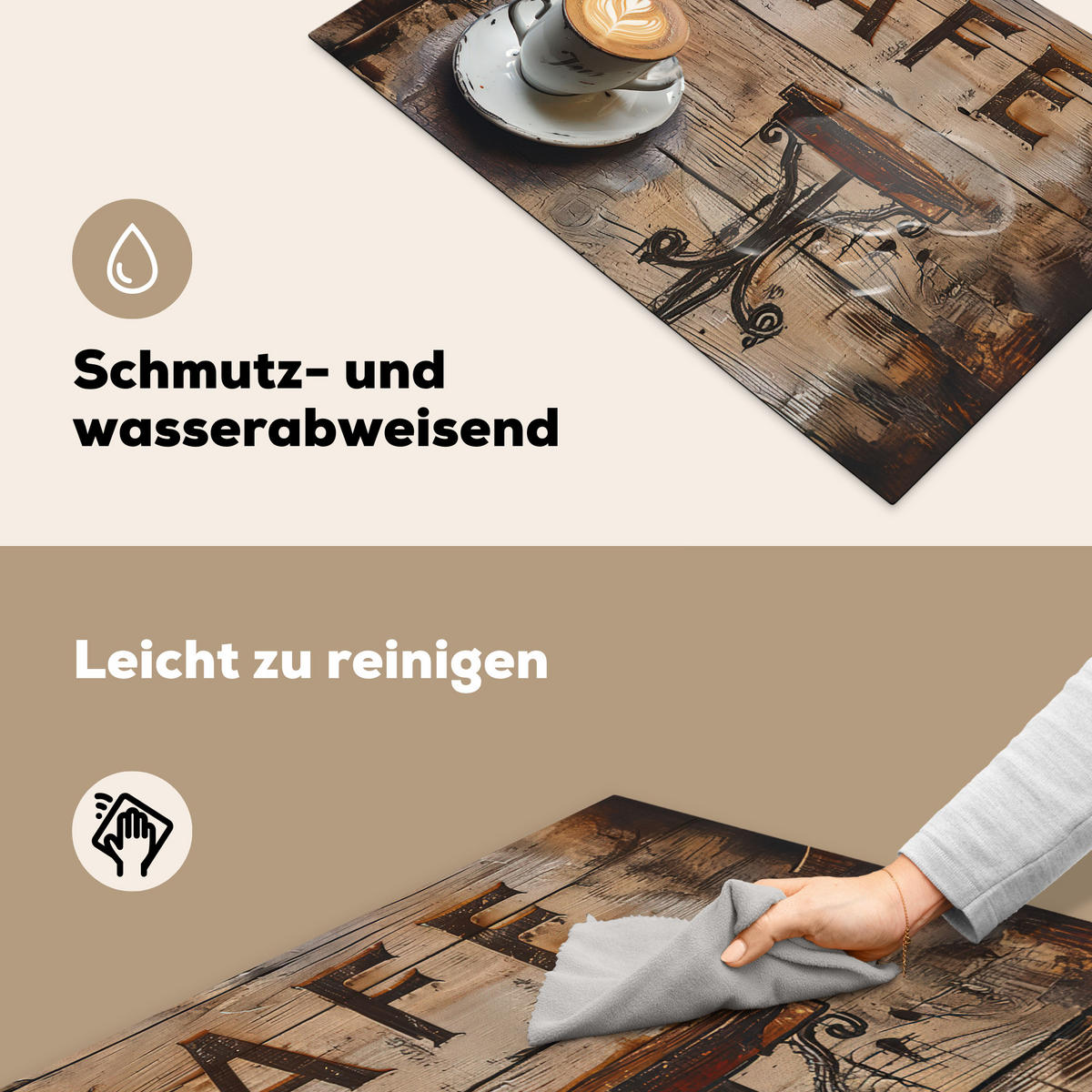 HERDABDECKPLATTE Cafe - Holz - Kaffee - Regale 81x52 cm - Schwarz, Kunststoff (81/0.2/52cm) - MuchoWow