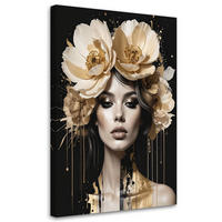 BILD auf Leinwand, Frau Glamour mit Blumen auf dem Kopf in beige und gold - Beige, Textil (40/60cm) - Feeby